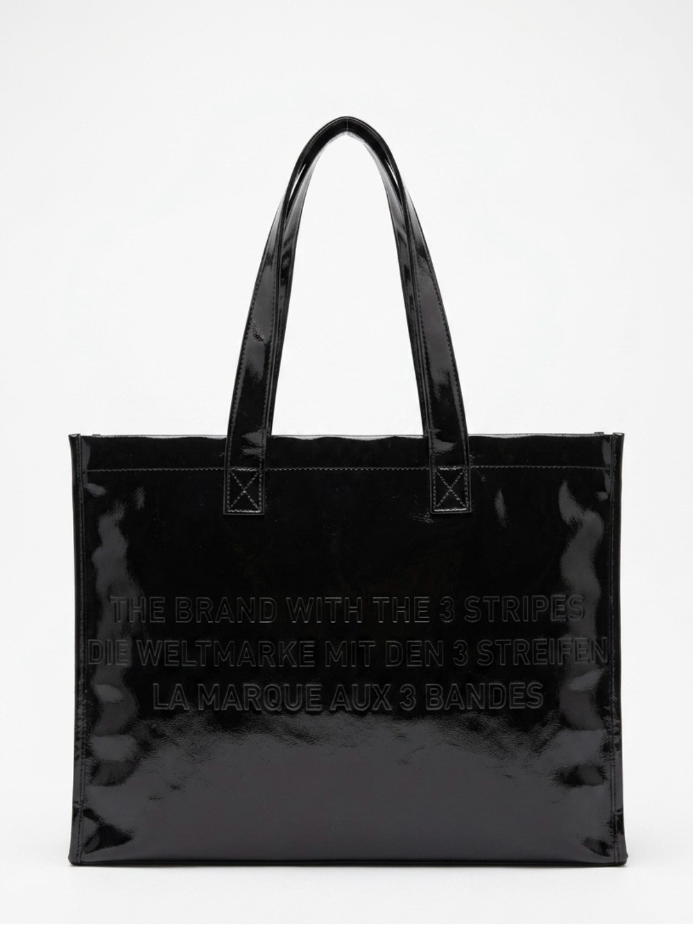 Adidas Vintage Black Patent Faux Leather 3 Stripes Shopper Tote Bag Y2K